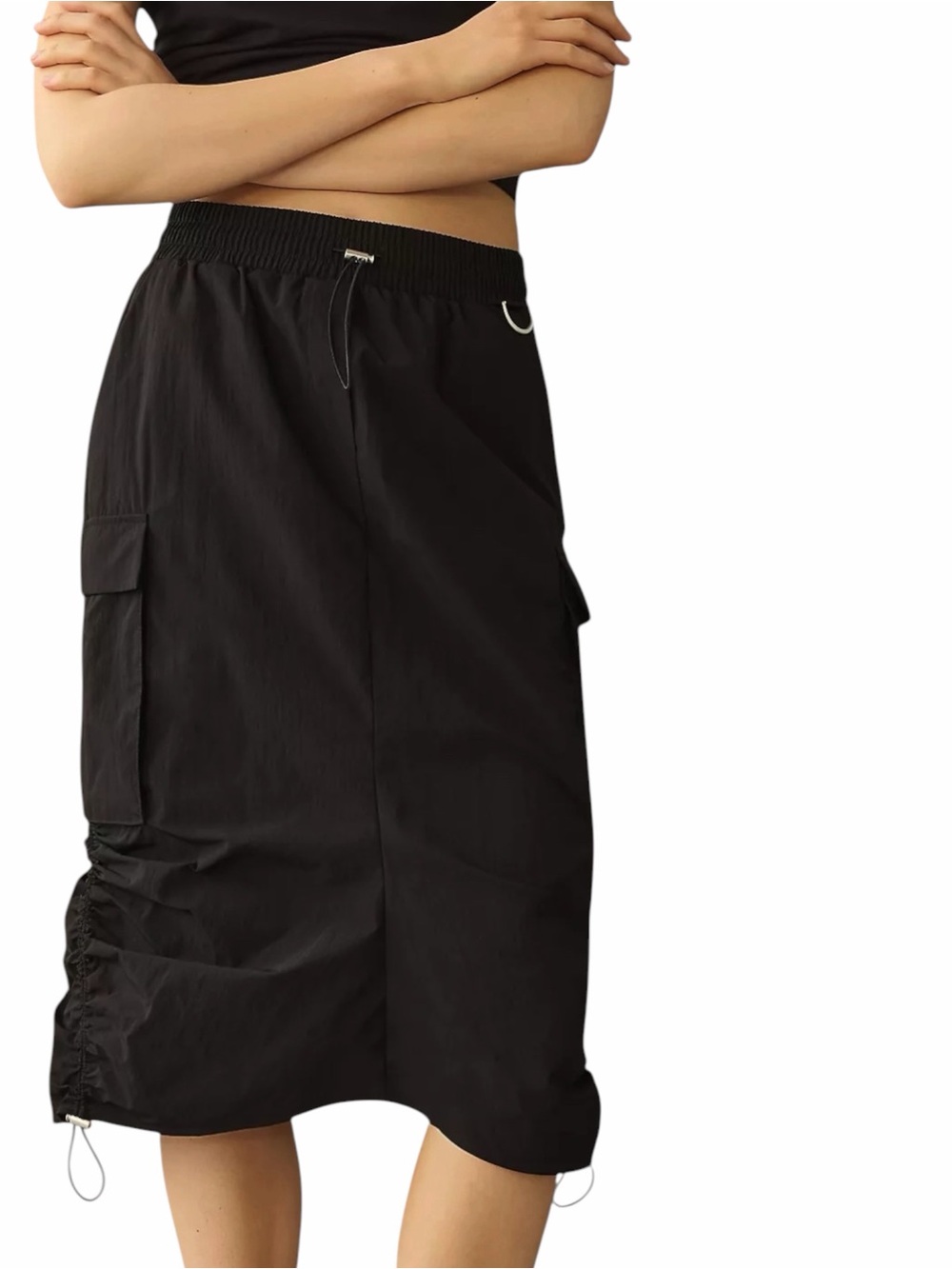 Anthropologie – Silky Cargo Skirt – Black Utility Midi – Sz. S